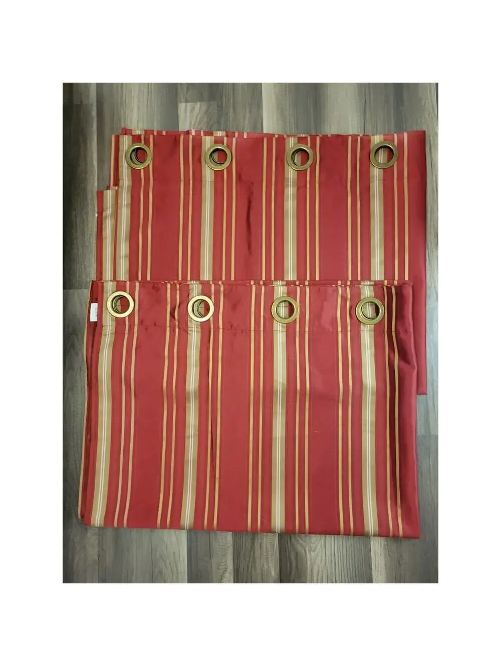 Pier 1 Imports Vibrant Red Gold Stripe Window Curtain Panels (2) 54